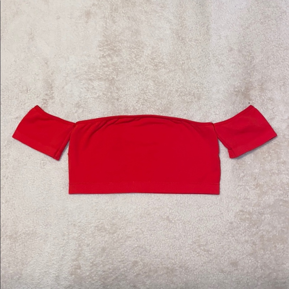 Red off the shoulder crop top